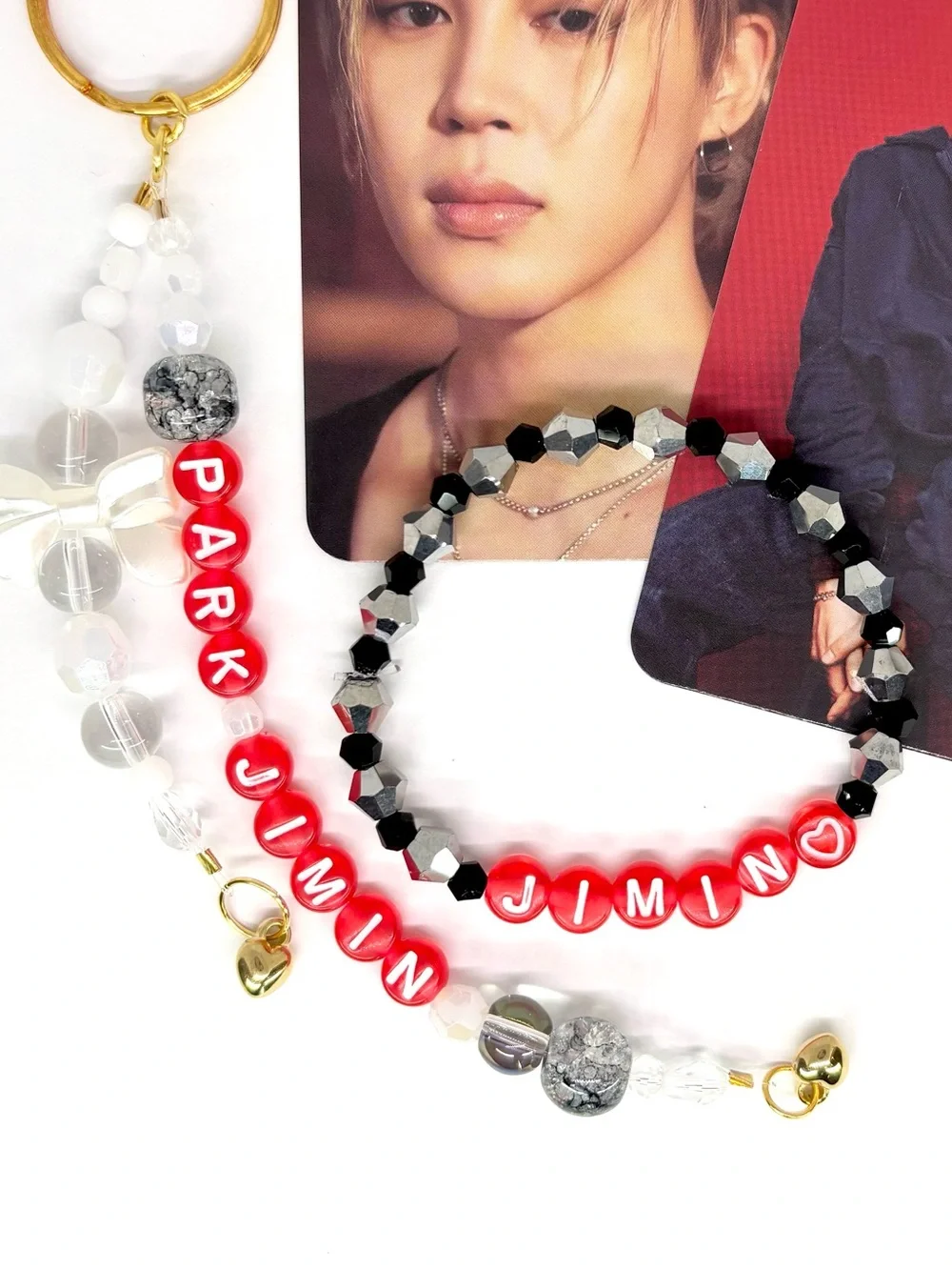 (4pcs) BTS JIMIN BIAS BRACELET KEYCHAIN PHOTOCARD BUNDLE